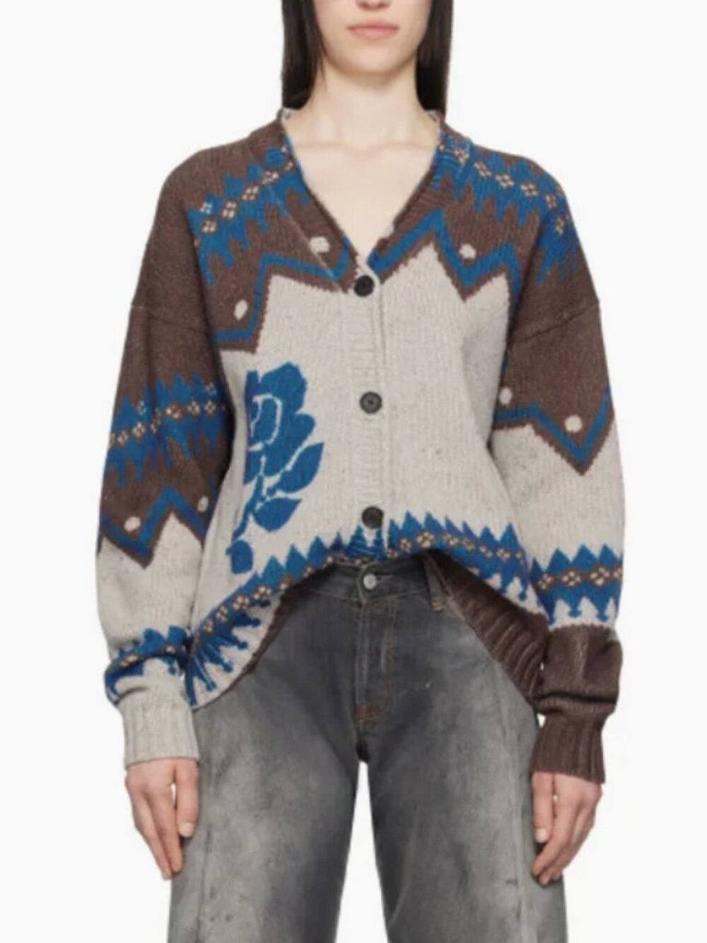 Acne Studios Multi-Color Jacquard Wool Cardigan Medium Brown & Multi
